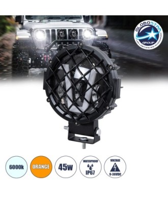 GloboStar® 85439 Vehicle & JEEP Work Lights - Φώτα Εργασίας για Οχήματα και JEEP με V Light DRL & Φλας LED High Power 45W DC 9-36V Αδιάβροχo IP67 Πορτοκαλί & Ψυχρό Λευκό 6000K M17 x Π8 x Υ21cm